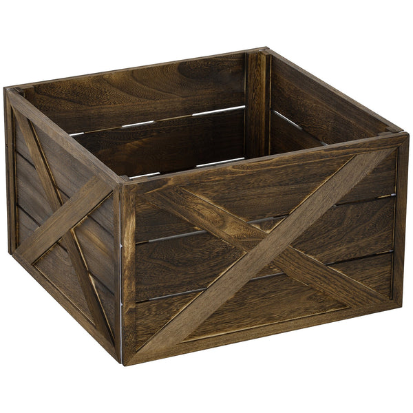 English Elm Homcom Rustic Wooden Christmas Tree Collar Box, 24" Farmhouse Decor For Holiday Charm & Safety W2225P229440