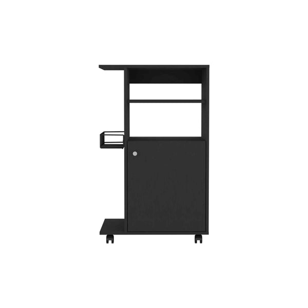English Elm Clip Kitchen Cart Black with Microwave Top 27.96", Single-Door Cabinet & 4 Casters, Easy Assembly B20091839