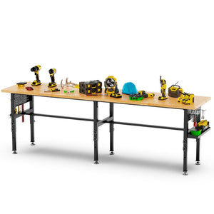 English Elm 96" Heavy Duty Garage Workbench Solid Wood Top Pegboard 2000 Lb Steel Frame W3190P401361