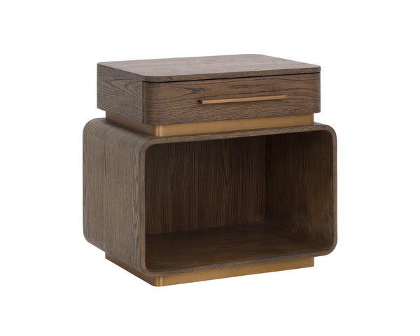 Sunpan TARO Nightstand – Elegant Solid Oak Bedside Table with Soft-Close Drawer & Open Shelf for Storage 112150