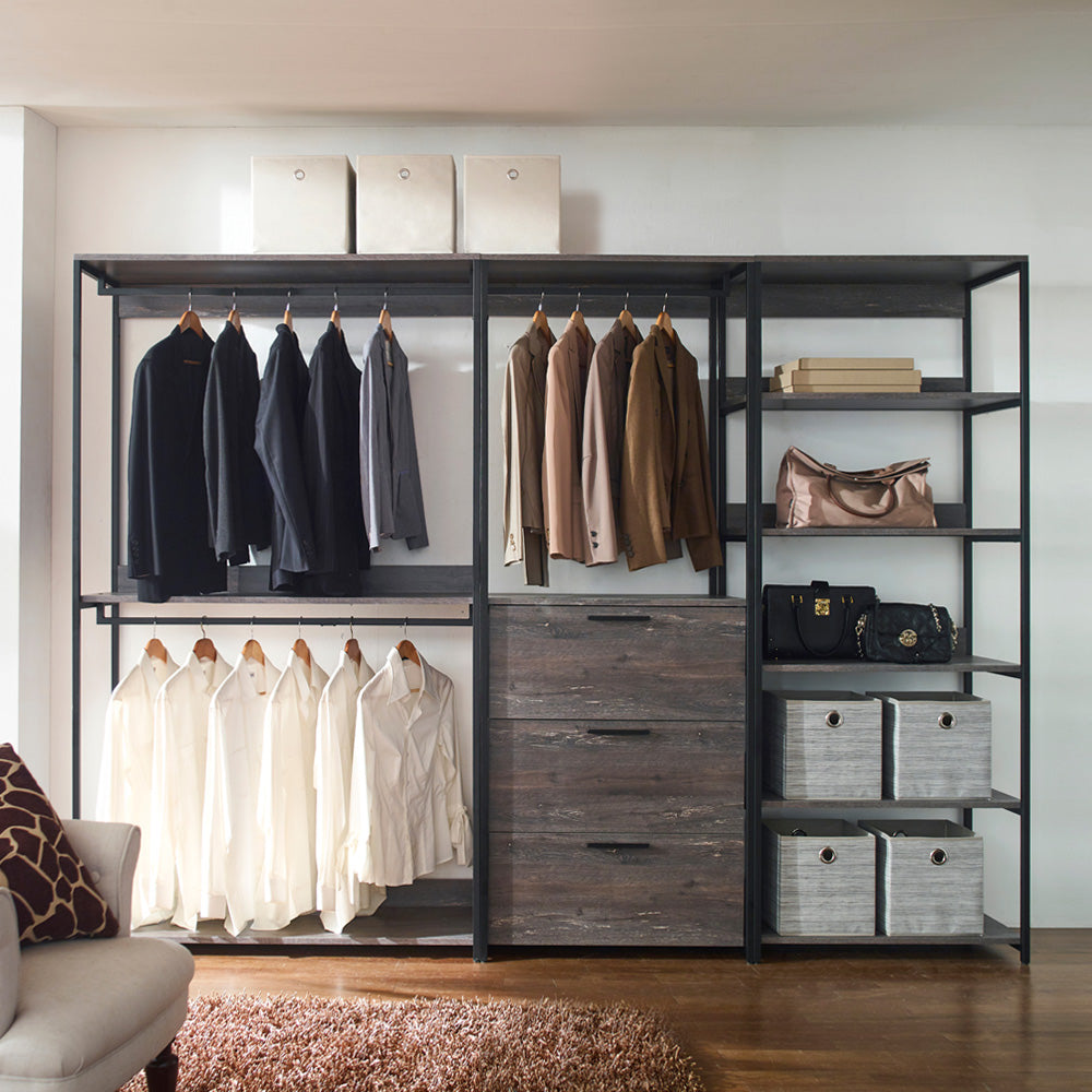 English Elm Monica Grey Walk-in Closet System — Eco E0 Wood & Metal, Water/Heat Resistant, Thick Edgebanding Durable Organizer (79x19x3) B040S00076