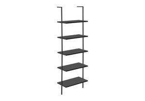 English Elm Bookshelf, 5-Tier Ladder Design, Modern Black Laminate & Metal, Stylish Storage For Home Or Office B2710P219405