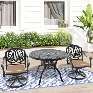 English Elm 3-Piece All-Weather Cast Aluminum Dining Set With Swivel Chairs & Stylish Round Table For Two W1710S00268
