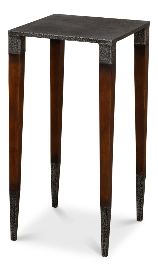 Sarreid Burnford Table - Elegant Walnut Wood With Hammered Texture - Durable Iron Base For Timeless Style Brown  27273