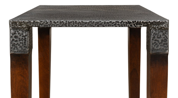 Sarreid Burnford Table - Elegant Walnut Wood With Hammered Texture - Durable Iron Base For Timeless Style Brown  27273
