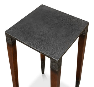 Sarreid Burnford Table - Elegant Walnut Wood With Hammered Texture - Durable Iron Base For Timeless Style Brown  27273