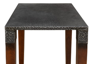 Sarreid Burnford Table - Elegant Walnut Wood With Hammered Texture - Durable Iron Base For Timeless Style Brown  27273