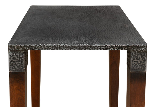 Sarreid Burnford Table - Elegant Walnut Wood With Hammered Texture - Durable Iron Base For Timeless Style Brown  27273