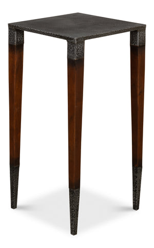Sarreid Burnford Table - Elegant Walnut Wood With Hammered Texture - Durable Iron Base For Timeless Style Brown  27273