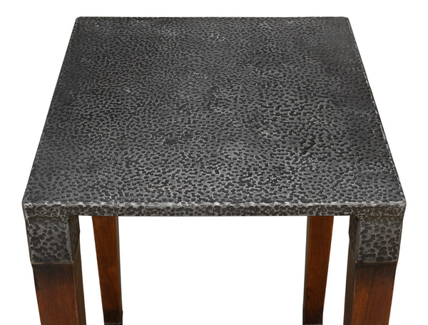 Sarreid Burnford Table - Elegant Walnut Wood With Hammered Texture - Durable Iron Base For Timeless Style Brown  27273
