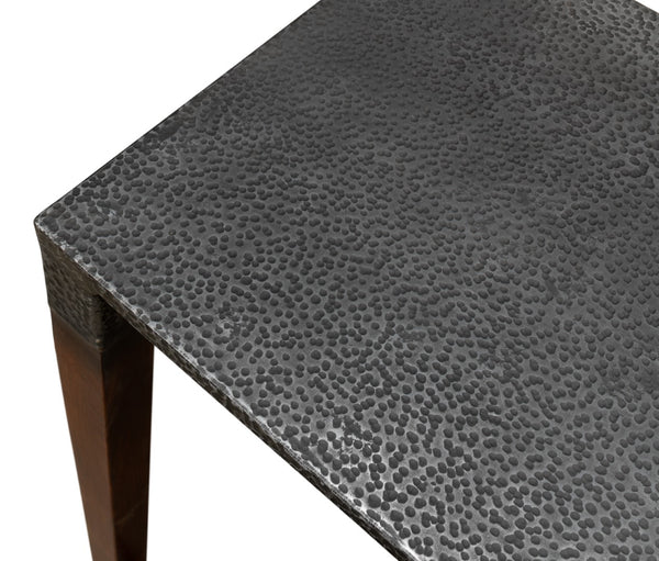 Sarreid Burnford Table - Elegant Walnut Wood With Hammered Texture - Durable Iron Base For Timeless Style Brown  27273