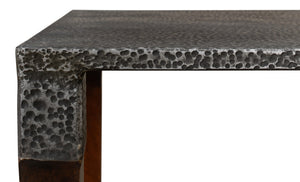 Sarreid Burnford Table - Elegant Walnut Wood With Hammered Texture - Durable Iron Base For Timeless Style Brown  27273