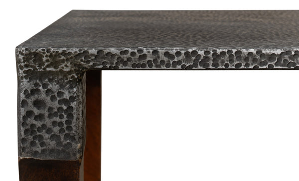 Sarreid Burnford Table - Elegant Walnut Wood With Hammered Texture - Durable Iron Base For Timeless Style Brown  27273