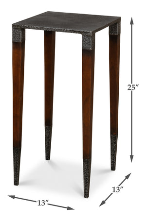 Sarreid Burnford Table - Elegant Walnut Wood With Hammered Texture - Durable Iron Base For Timeless Style Brown  27273