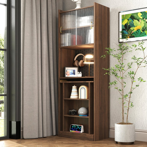 English Elm Folding Wall-Mount Desk with Shelves and Pegboard, Space-Saving Foldable Workstation for Small Rooms W331S00199