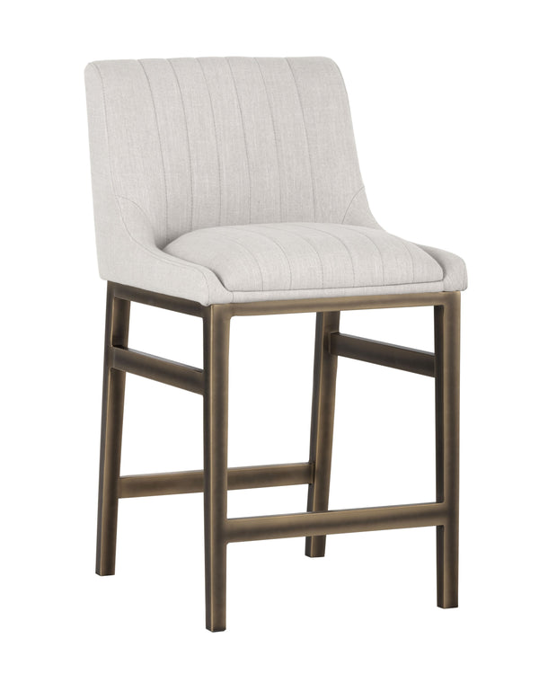 Sunpan Halden Urban Bar Stool with Bold Channel Tufting and Rustic Bronze Steel Frame for Stylish Spaces Beige Linen
