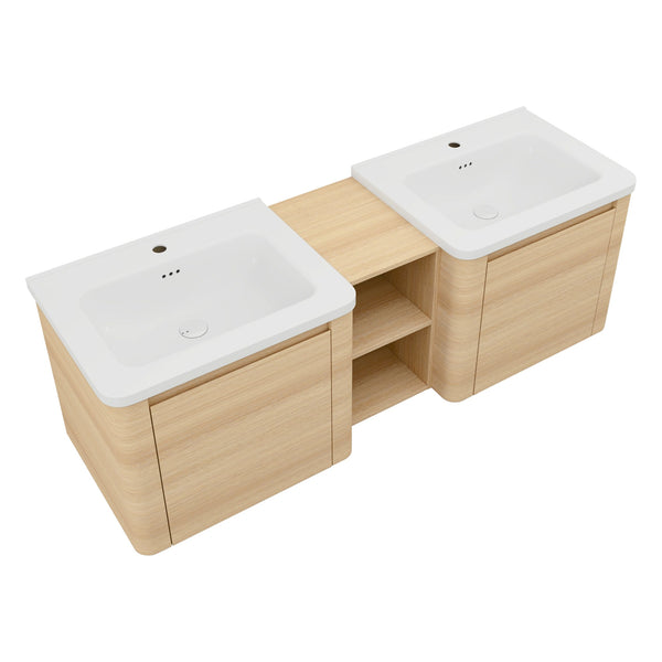 English Elm 60'' Wall-Mounted Bathroom Vanity With Elegant White Sink, Soft-Close Doors & Ample Storage Shelves W999S00483