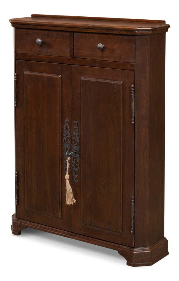 Sarreid Austrian Hall Cabinet In Solid Walnut - Elegant Design With Adjustable Shelves And Key Plate Brown  27284