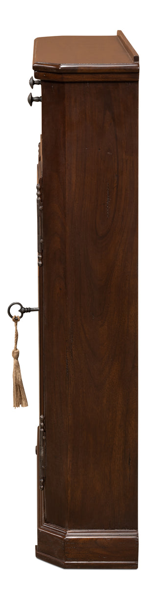 Sarreid Austrian Hall Cabinet In Solid Walnut - Elegant Design With Adjustable Shelves And Key Plate Brown  27284