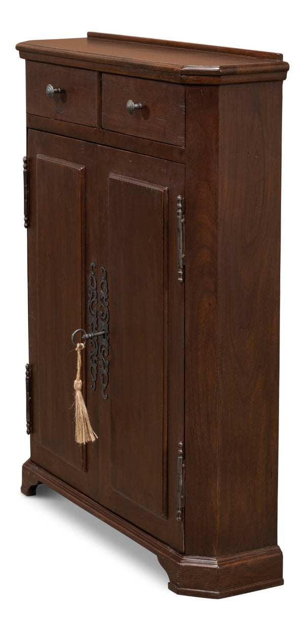 Sarreid Austrian Hall Cabinet In Solid Walnut - Elegant Design With Adjustable Shelves And Key Plate Brown  27284