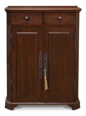 Sarreid Austrian Hall Cabinet In Solid Walnut - Elegant Design With Adjustable Shelves And Key Plate Brown  27284