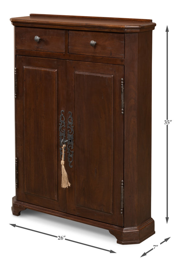Sarreid Austrian Hall Cabinet In Solid Walnut - Elegant Design With Adjustable Shelves And Key Plate Brown  27284