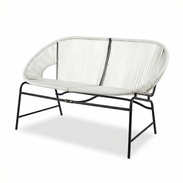 English Elm Condessa Outdoor Pe Rattan Loveseat Iron Frame Weather Resistant Patio Seating White N775P423051W