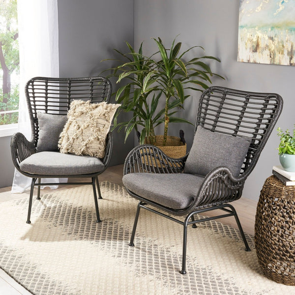 English Elm Tapscott All-weather Rattan Outdoor Accent Chairs Set of 2 with Cushions 65044.00GRY