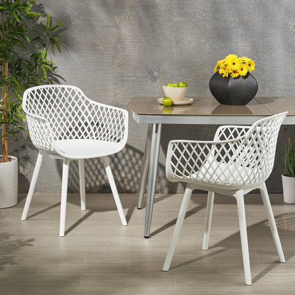 English Elm Christopher Knight Home® - POPPY Weather-Resistant Outdoor Dining Chair with Diamond Mesh Design, Sturdy Polypropylene Comfort White 24 L x 23.5 W x 22.4 H 69069.00WHI