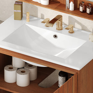 English Elm Christopher Knight Home® - 30" Modern Bathroom Vanity with Ceramic Sink, Natural Wood Grain, 45° Handle, Soft-Close, Ample Storage N817P245325N