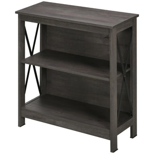 English Elm HOMCOM Industrial Corner Bookshelf 2-Tier Open Display with Metal X-Brace, Grey Engineered Wood, Space-Saving Storage 34" W2225P217755