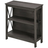 English Elm Homcom Industrial Style Corner Open Bookshelf With Storage Shelves and Metal X Bar Frame For Living Room, Dark Grey