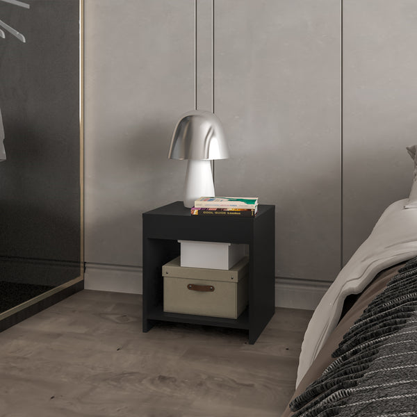 English Elm Nightstand Elaine – Sleek Black Engineered Wood Bedside Table with Spacious 10.5"H Lower Shelf, Compact Durable Design B092P245910