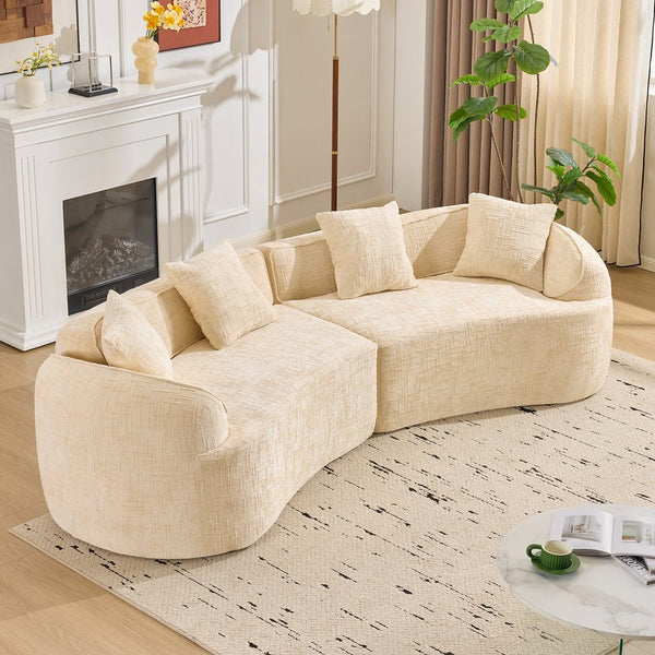 English Elm Beige Curved Compressed Sofa — Nordic Minimalist Foam & Spring Design, Soft Upholstery, Easy Setup W3612S00012