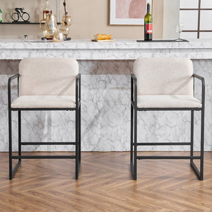 English Elm Set Of 2 Modern Upholstered Counter-Height Bar Stools With Armrests - Stylish & Comfortable Dining Chairs W1901P225273-GIGA