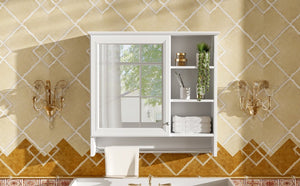 English Elm 30 Inch Wall Mount Mirror Cabinet Mdf Storage with Soft Close Hinges Bathroom Vanity White N710P186086K