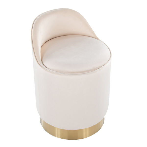 English Elm 18" Tufted Velvet Vanity Stool with 360 Swivel Base and Hidden Storage Compartment Cream B202P471497