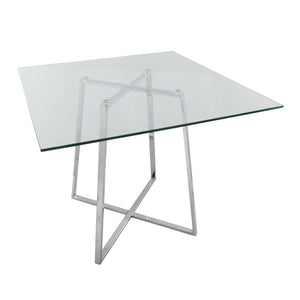 English Elm Cosmo Square Dining Table With Clear Glass Top & Chrome Base – Modern Elegance For 4 Guests B202S01114
