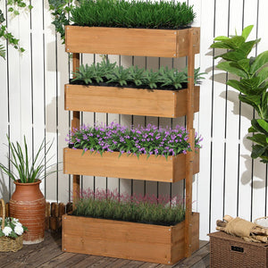 English Elm Outsunny Vertical Garden Planter - Stylish 4-Tier Wooden Box For Easy Planting Of Herbs & Flowers W2225P200807-GIGA
