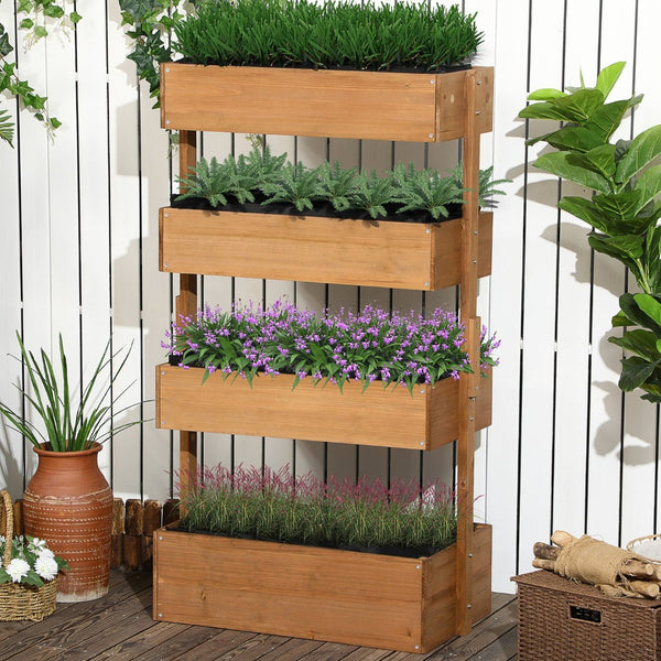 English Elm Outsunny Vertical Garden Planter - Stylish 4-Tier Wooden Box For Easy Planting Of Herbs & Flowers W2225P200807-GIGA