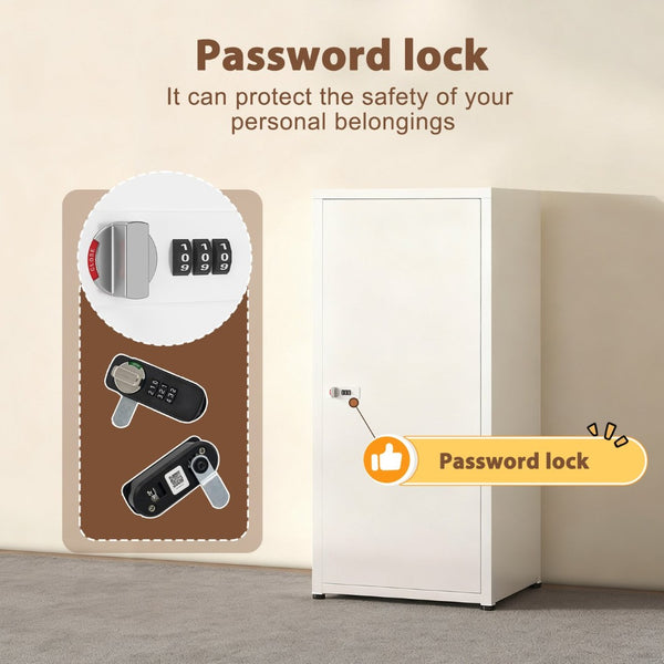 English Elm Metal Locker Cabinet with Combination Lock Adjustable Shelves White Powder Coat Finish T5667P494570