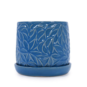 English Elm Set Of 2 Ceramic Flowerpots - 7" Stylish Navy Planters For Modern Home, Garden & Patio Décor W3273P322544-GIGA