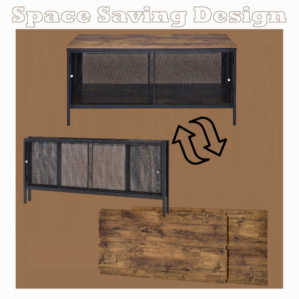 English Elm Foldable Rectangular Coffee Table — Space-Saving Antique Oak & Black Design, Stylish Durable Organizer Accent (96) B016P313977