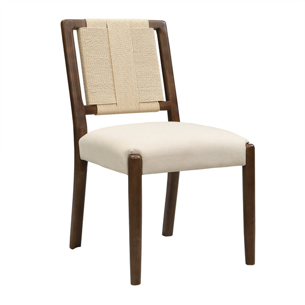 English Elm Christopher Knight Home® - Upholstered dining chair with woven rope backrest set of 2 - elegant curved weave, sturdy rubberwood frame and easy assembly Beige,Walnut N771P361494T