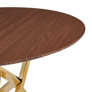 English Elm 37inch Round Walnut Dining Table Polished Golden Steel Legs Seats Four Modern Kitchen W3357P395498
