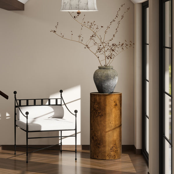 English Elm Jennifer Taylor Home - Nebula 29.5" Burl Accent Pillar Side Table – Unique Walnut Wood Design For Elegant Home Décor B2719P292911