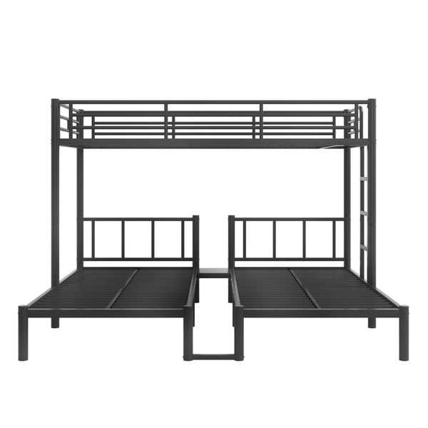 English Elm Twin Triple Bunk Bed Metal L-shaped Frame Sleeps Three Kids White Finish Black W1580S00615