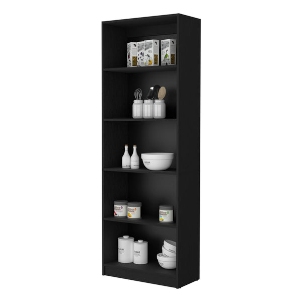 English Elm Sutton Black 4-Shelf Bookcase with Extra Open Shelf, Space-Saving Particle Board Storage Unit B128P176161