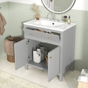 English Elm 30'' Modern Bathroom Vanity Set With Ceramic Sink, Soft-Close Doors, Grey Finish, Ample Storage Options N710P228367E