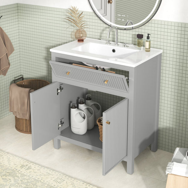 English Elm 30'' Modern Bathroom Vanity Set With Ceramic Sink, Soft-Close Doors, Grey Finish, Ample Storage Options N710P228367E